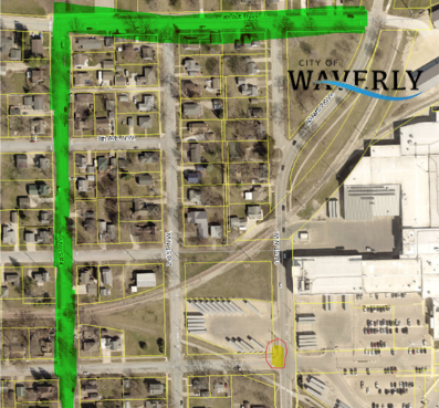 A map showing detouring on 9th Ave NW to 3rd St NW to avoid 1st St NW.